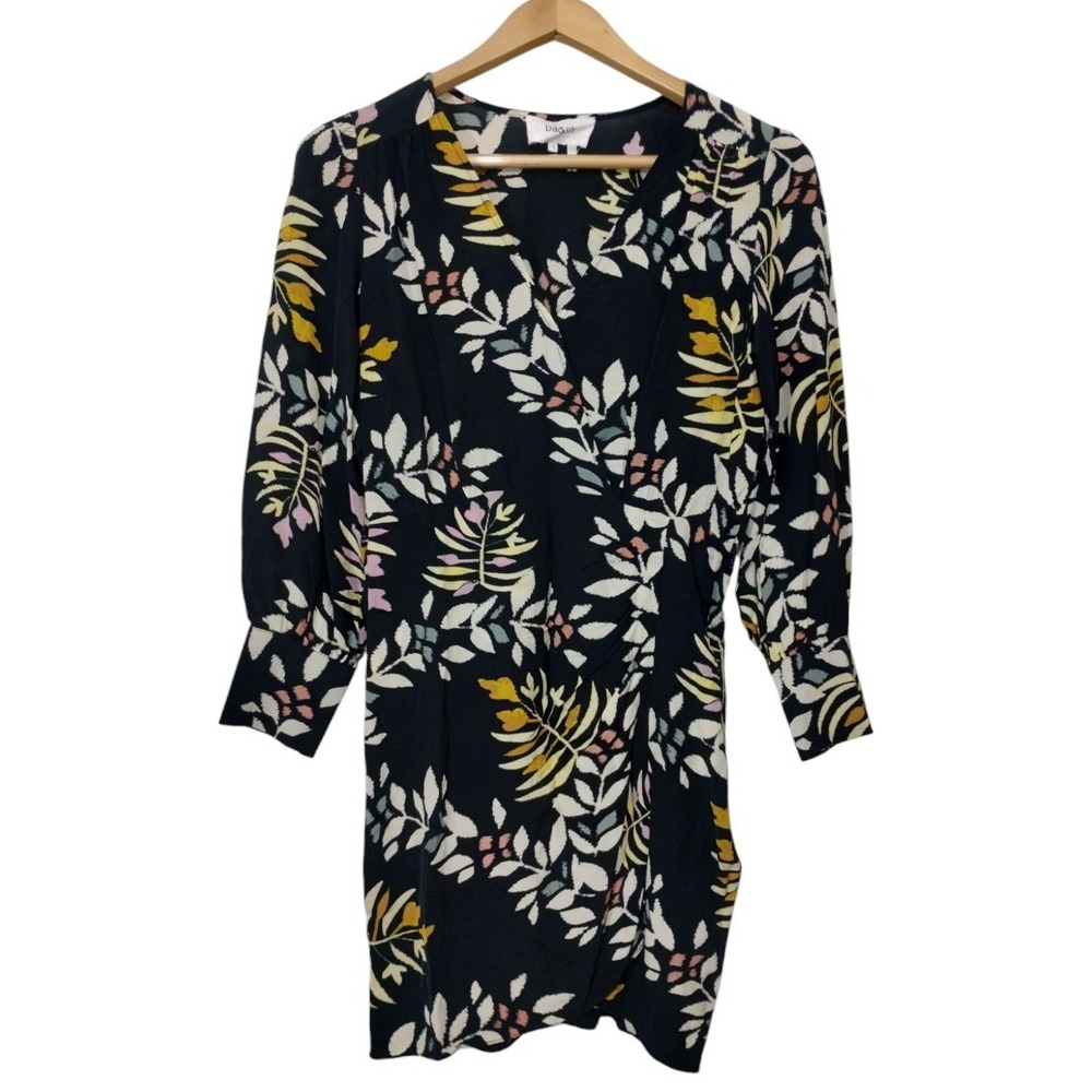 Ba&sh Cassie Leaf Print Mini Dress Long Sleeve Cocktail V-neck